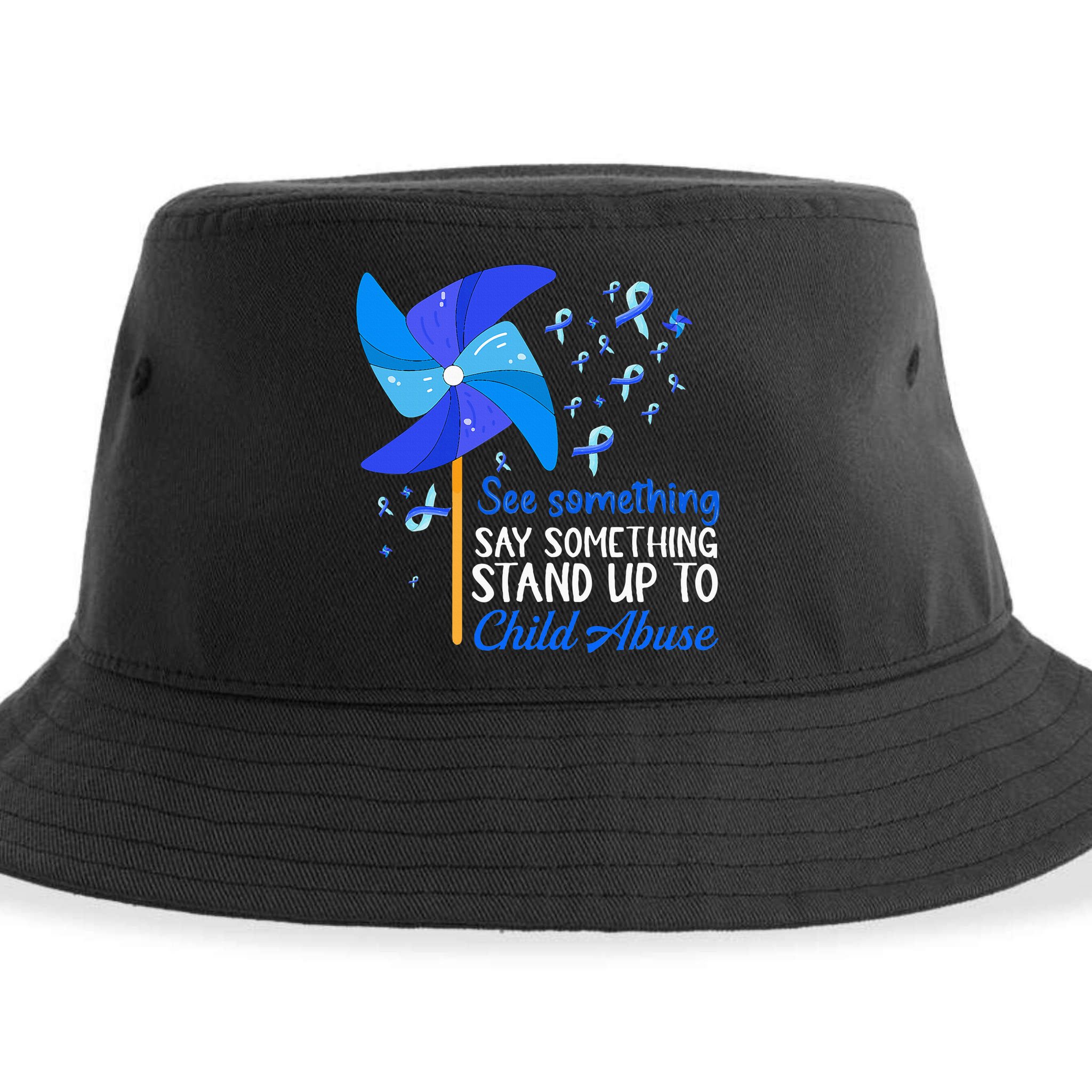 Standup To Child Abuse Prevention Awareness Blue Pinwheel Sustainable Bucket Hat
