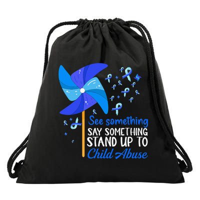 Standup To Child Abuse Prevention Awareness Blue Pinwheel Drawstring Bag