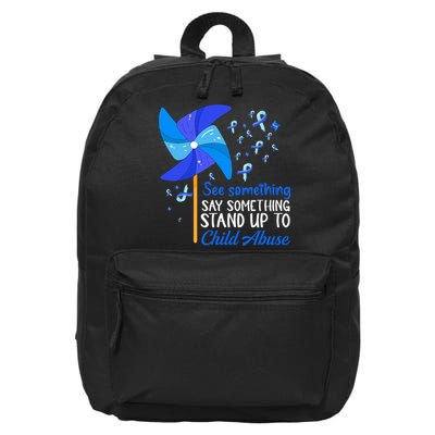 Standup To Child Abuse Prevention Awareness Blue Pinwheel 16 in Basic Backpack
