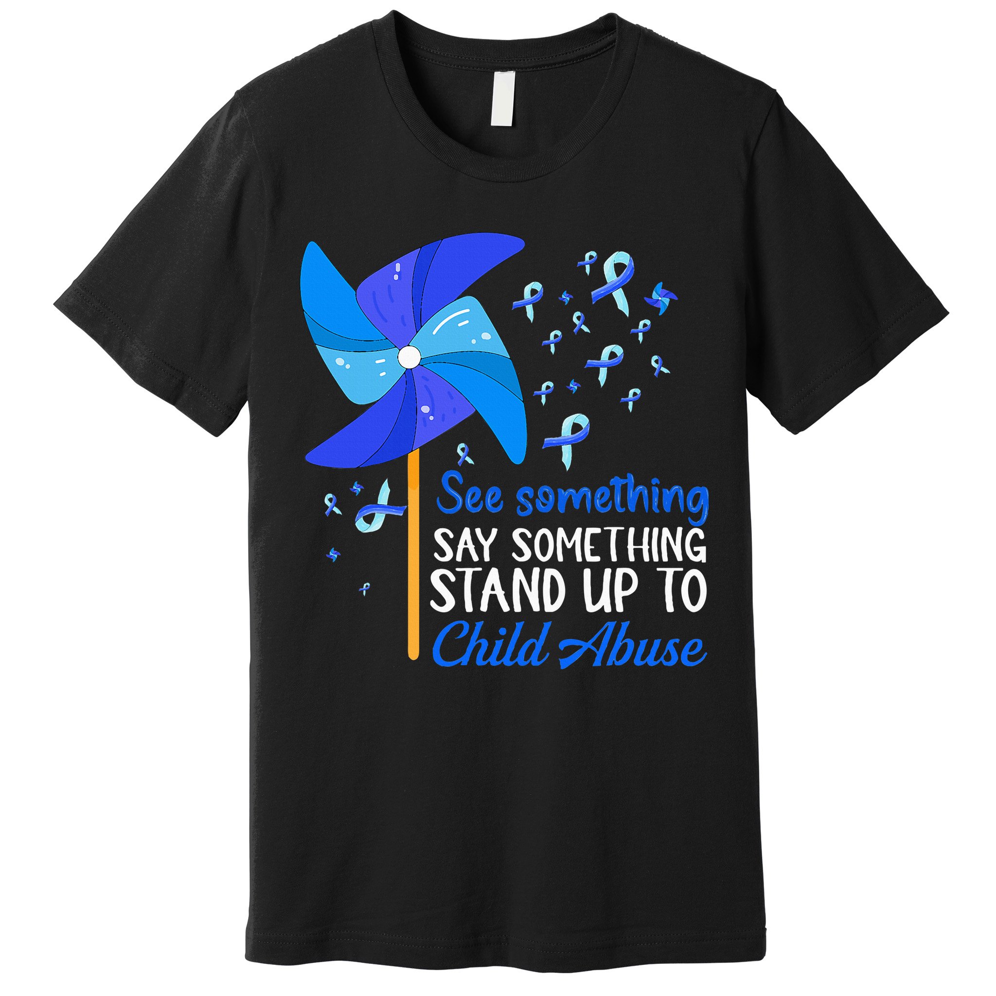 Standup To Child Abuse Prevention Awareness Blue Pinwheel Premium T-Shirt