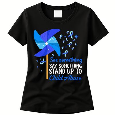 Standup To Child Abuse Prevention Awareness Blue Pinwheel Womens T-Shirt