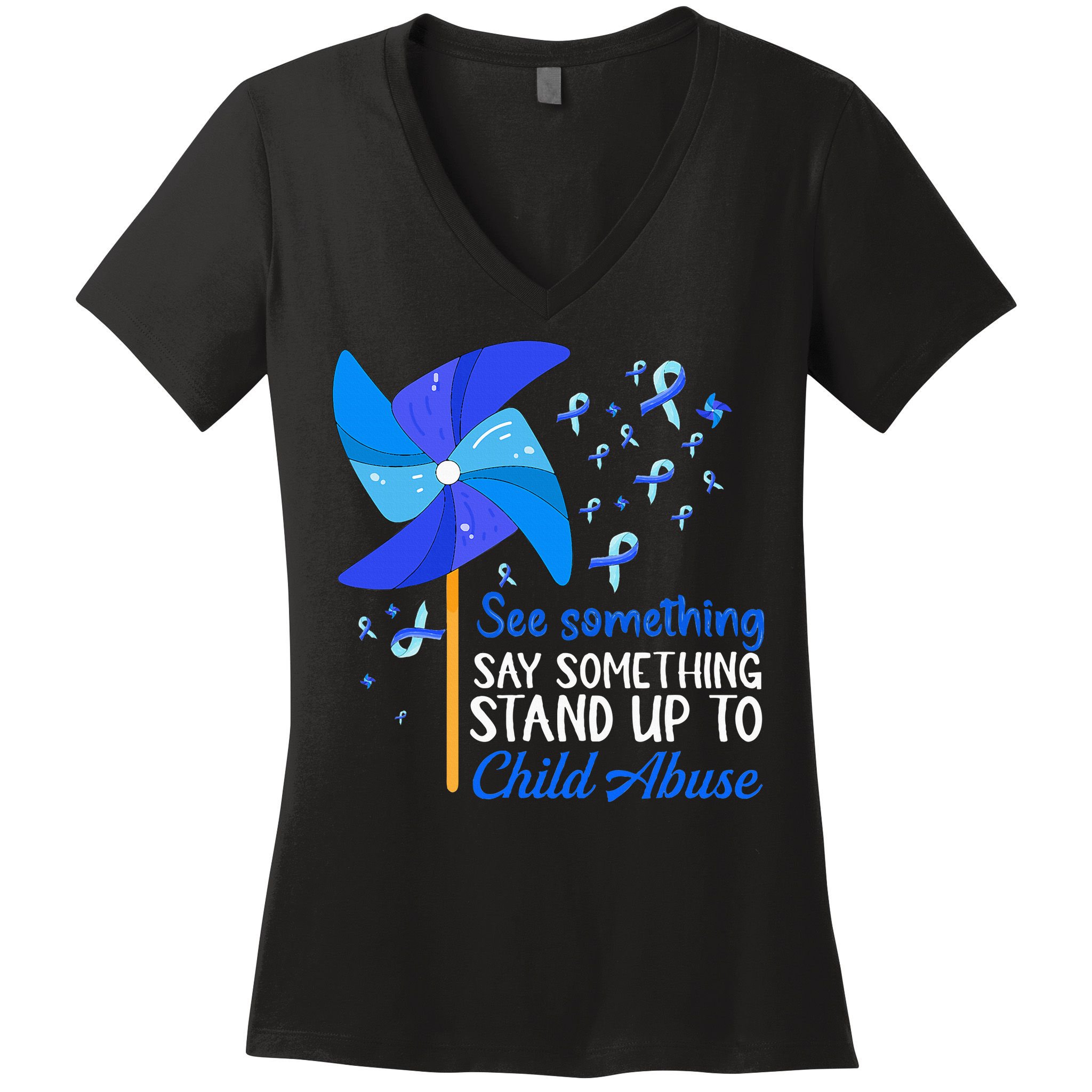 Standup To Child Abuse Prevention Awareness Blue Pinwheel Women's V-Neck T-Shirt