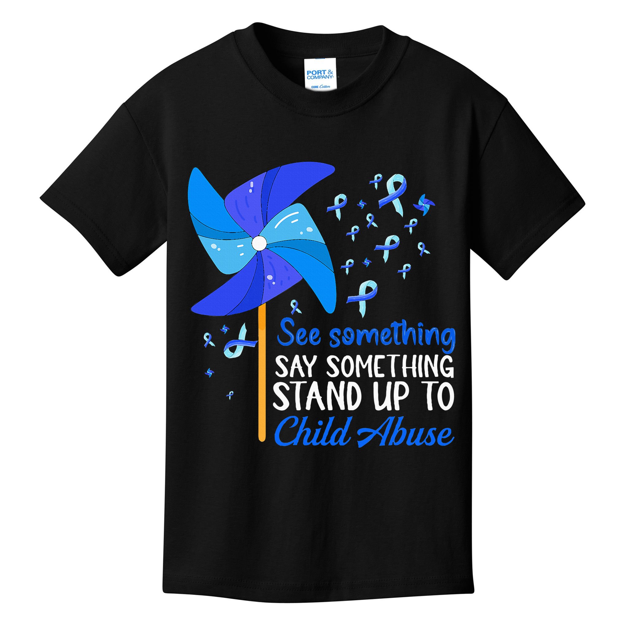 Standup To Child Abuse Prevention Awareness Blue Pinwheel Kids T-Shirt