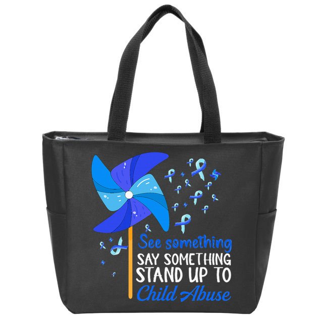 Standup To Child Abuse Prevention Awareness Blue Pinwheel Zip Tote Bag
