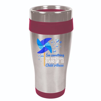Standup To Child Abuse Prevention Awareness Blue Pinwheel 16oz Travel Tumbler