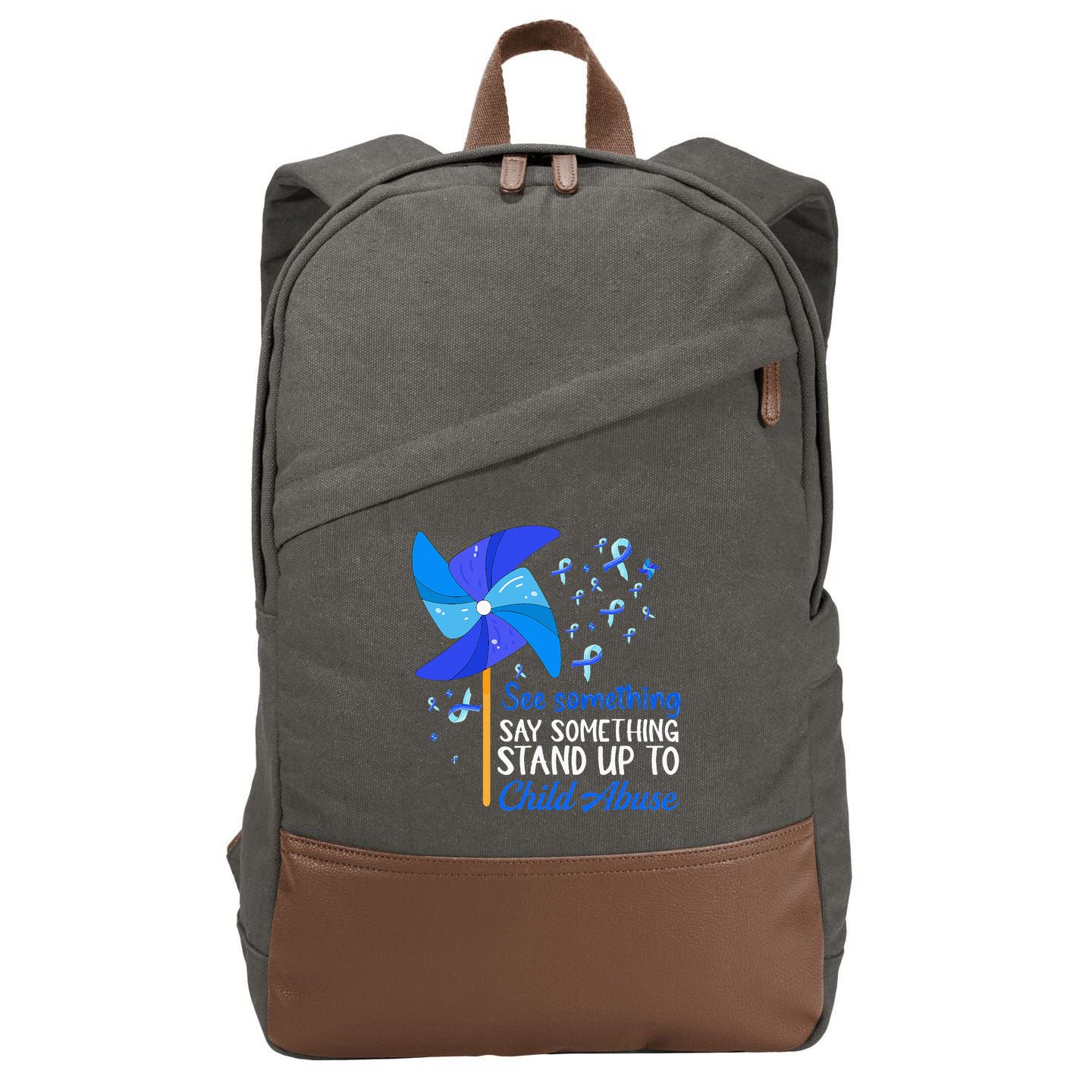 Standup To Child Abuse Prevention Awareness Blue Pinwheel Cotton Canvas Backpack