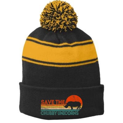 Save The Chubby Unicorns Funny Rhino Chubby Unicorn Stripe Pom Pom Beanie