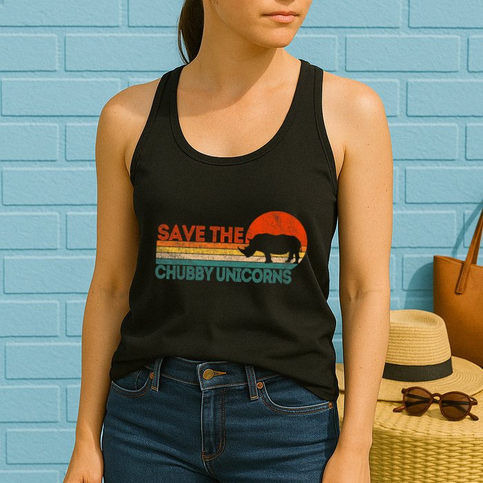Save The Chubby Unicorns Funny Rhino Chubby Unicorn Womens Tank Top