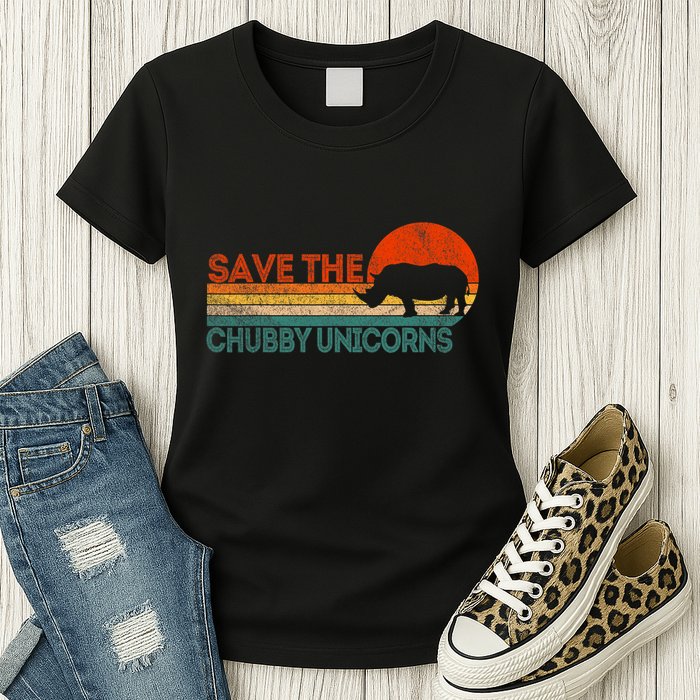 Save The Chubby Unicorns Funny Rhino Chubby Unicorn Womens T-Shirt