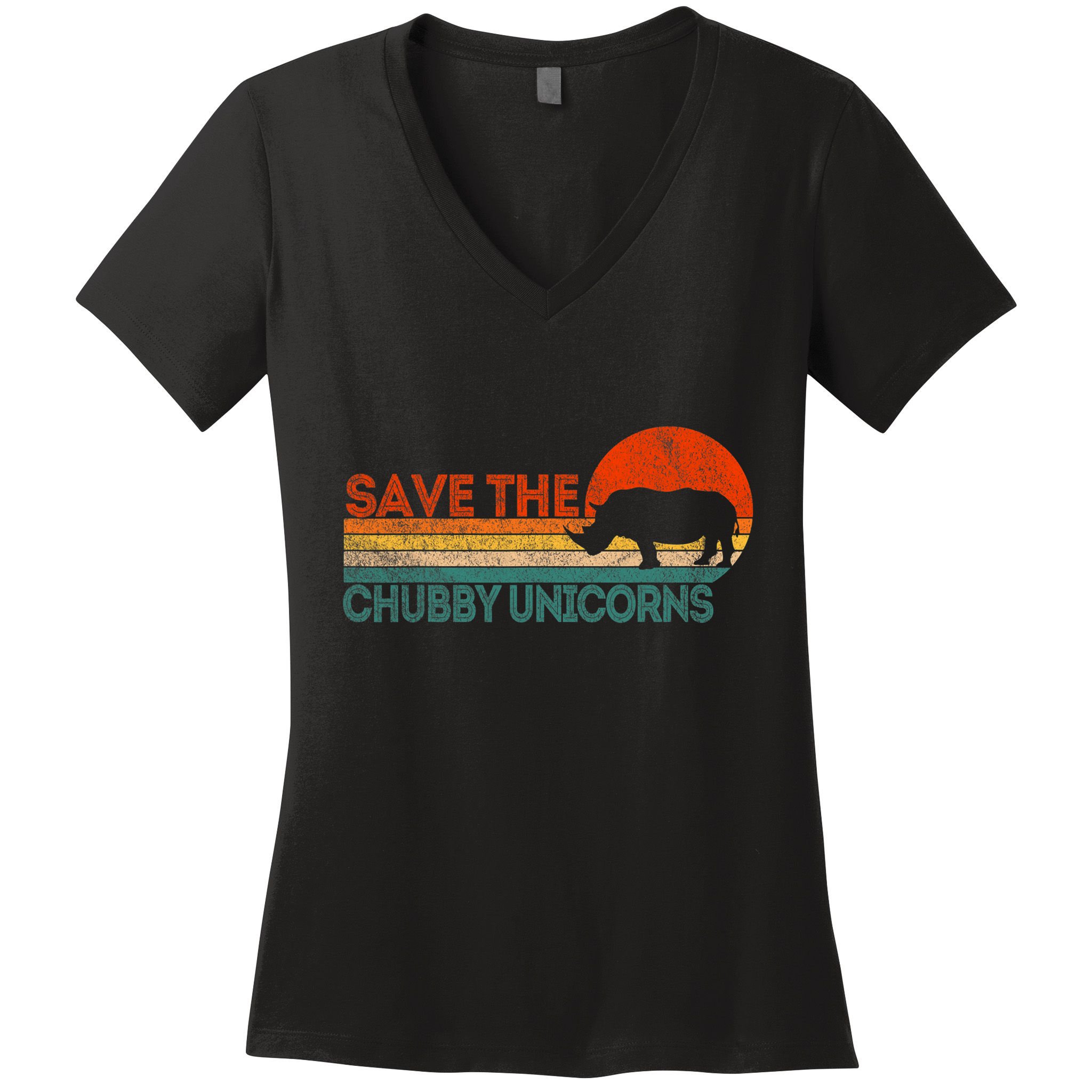 Save The Chubby Unicorns Funny Rhino Chubby Unicorn Women's V-Neck T-Shirt