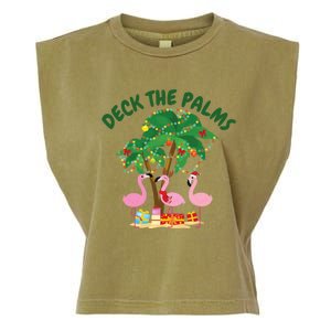 Santa Tropical Christmas Florida Flamingo Deck The Palms Christmas In July Garment-Dyed Women's Muscle Tee