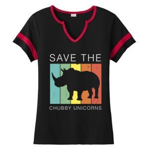 Save The Chubby Unicorns Retro Rhino Animal Rights Funny Gift Ladies Halftime Notch Neck Tee