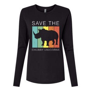 Save The Chubby Unicorns Retro Rhino Animal Rights Funny Gift Womens Cotton Relaxed Long Sleeve T-Shirt