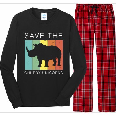 Save The Chubby Unicorns Retro Rhino Animal Rights Funny Gift Long Sleeve Pajama Set