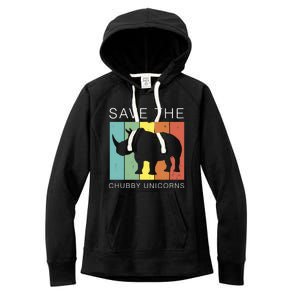 Save The Chubby Unicorns Retro Rhino Animal Rights Funny Gift Women's Fleece Hoodie