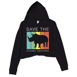 Save The Chubby Unicorns Retro Rhino Animal Rights Funny Gift Crop Fleece Hoodie