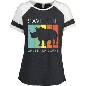 Save The Chubby Unicorns Retro Rhino Animal Rights Funny Gift Enza Ladies Jersey Colorblock Tee