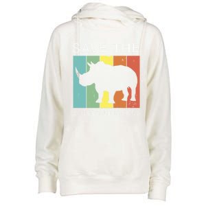 Save The Chubby Unicorns Retro Rhino Animal Rights Funny Gift Womens Funnel Neck Pullover Hood