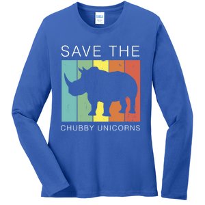 Save The Chubby Unicorns Retro Rhino Animal Rights Funny Gift Ladies Long Sleeve Shirt