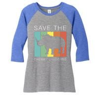 Save The Chubby Unicorns Retro Rhino Animal Rights Funny Gift Women's Tri-Blend 3/4-Sleeve Raglan Shirt