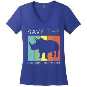 Save The Chubby Unicorns Retro Rhino Animal Rights Funny Gift Women's V-Neck T-Shirt