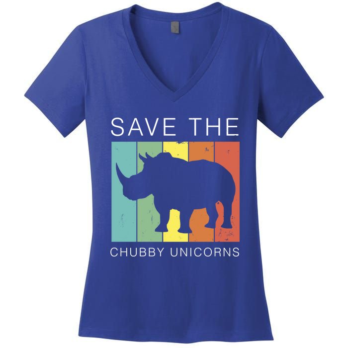 Save The Chubby Unicorns Retro Rhino Animal Rights Funny Gift Women's V-Neck T-Shirt