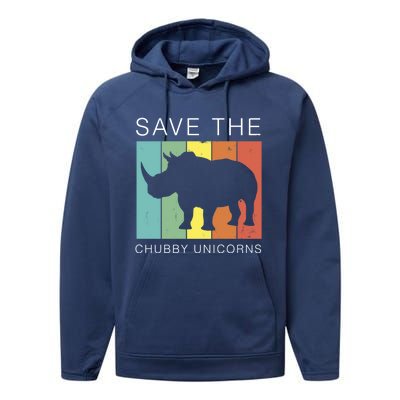 Save The Chubby Unicorns Retro Rhino Animal Rights Funny Gift Performance Fleece Hoodie