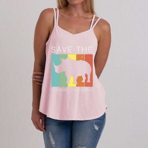 Save The Chubby Unicorns Retro Rhino Animal Rights Funny Gift Women's Strappy Tank