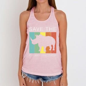 Save The Chubby Unicorns Retro Rhino Animal Rights Funny Gift Women's Knotted Racerback Tank