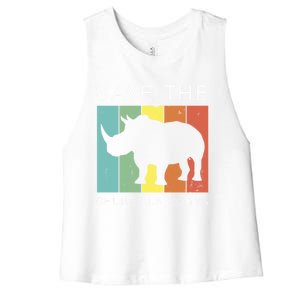 Save The Chubby Unicorns Retro Rhino Animal Rights Funny Gift Women's Racerback Cropped Tank