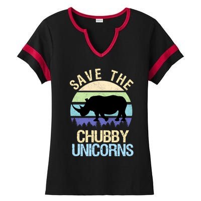 Save The Chubby Unicorns Retro Style Rhino Gift Ladies Halftime Notch Neck Tee