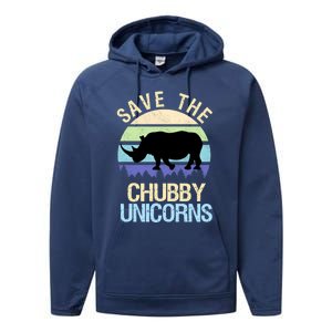 Save The Chubby Unicorns Retro Style Rhino Gift Performance Fleece Hoodie