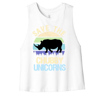 Save The Chubby Unicorns Retro Style Rhino Gift Women's Racerback Cropped Tank