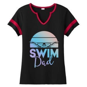 Swim Team Cute Gift Dad Father School Swimming Meet Swimmer Funny Gift Ladies Halftime Notch Neck Tee