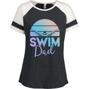 Swim Team Cute Gift Dad Father School Swimming Meet Swimmer Funny Gift Enza Ladies Jersey Colorblock Tee