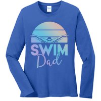 Swim Team Cute Gift Dad Father School Swimming Meet Swimmer Funny Gift Ladies Long Sleeve Shirt