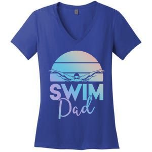 Swim Team Cute Gift Dad Father School Swimming Meet Swimmer Funny Gift Women's V-Neck T-Shirt