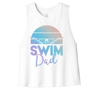 Swim Team Cute Gift Dad Father School Swimming Meet Swimmer Funny Gift Women's Racerback Cropped Tank