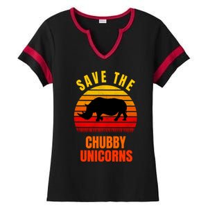 Save The Chubby Unicorns Retro Style Rhino Gift Ladies Halftime Notch Neck Tee