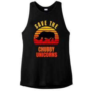 Save The Chubby Unicorns Retro Style Rhino Gift Ladies PosiCharge Tri-Blend Wicking Tank