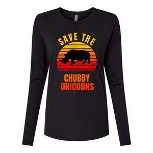 Save The Chubby Unicorns Retro Style Rhino Gift Womens Cotton Relaxed Long Sleeve T-Shirt