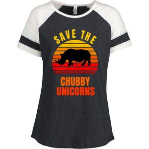 Save The Chubby Unicorns Retro Style Rhino Gift Enza Ladies Jersey Colorblock Tee