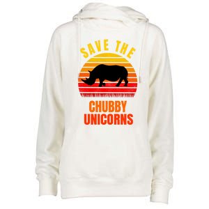 Save The Chubby Unicorns Retro Style Rhino Gift Womens Funnel Neck Pullover Hood