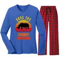 Save The Chubby Unicorns Retro Style Rhino Gift Women's Long Sleeve Flannel Pajama Set 