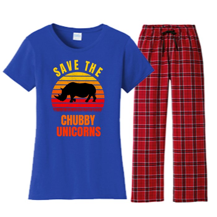 Save The Chubby Unicorns Retro Style Rhino Gift Women's Flannel Pajama Set