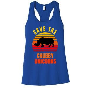 Save The Chubby Unicorns Retro Style Rhino Gift Women's Racerback Tank