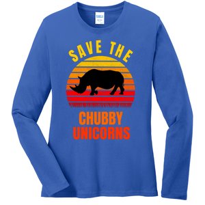 Save The Chubby Unicorns Retro Style Rhino Gift Ladies Long Sleeve Shirt