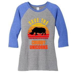 Save The Chubby Unicorns Retro Style Rhino Gift Women's Tri-Blend 3/4-Sleeve Raglan Shirt