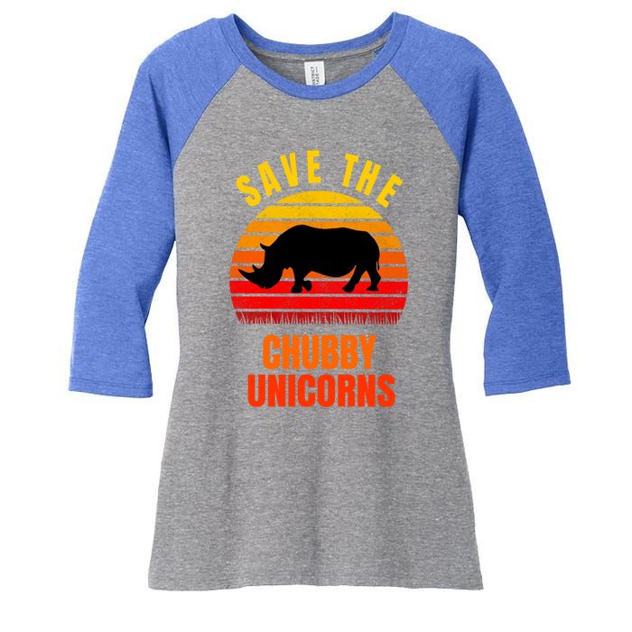 Save The Chubby Unicorns Retro Style Rhino Gift Women's Tri-Blend 3/4-Sleeve Raglan Shirt