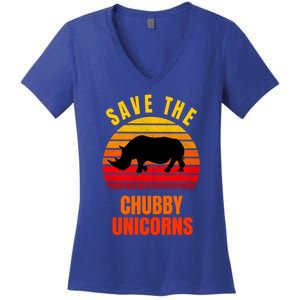 Save The Chubby Unicorns Retro Style Rhino Gift Women's V-Neck T-Shirt